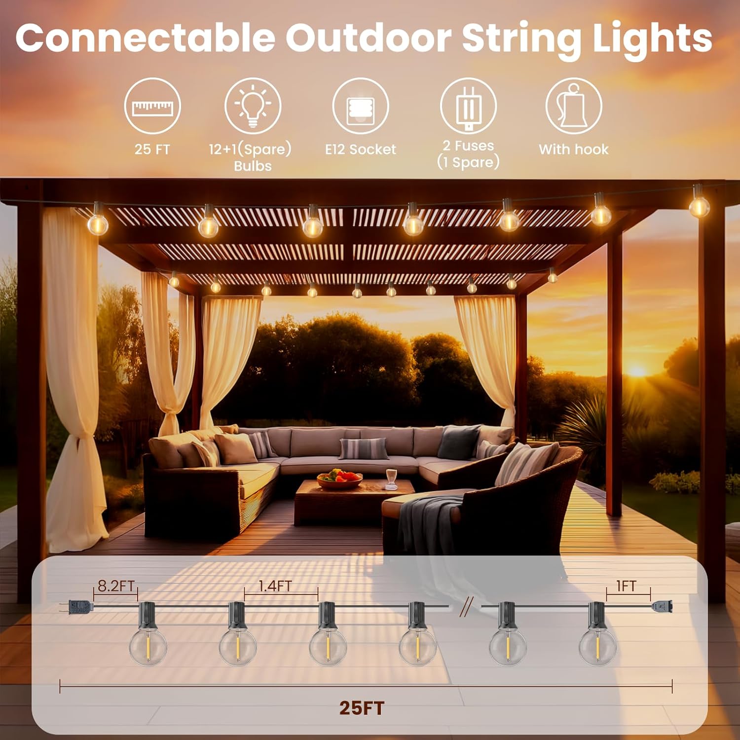 Outdoor String Lights 25 FT, P - String Light Bistro recension och pris