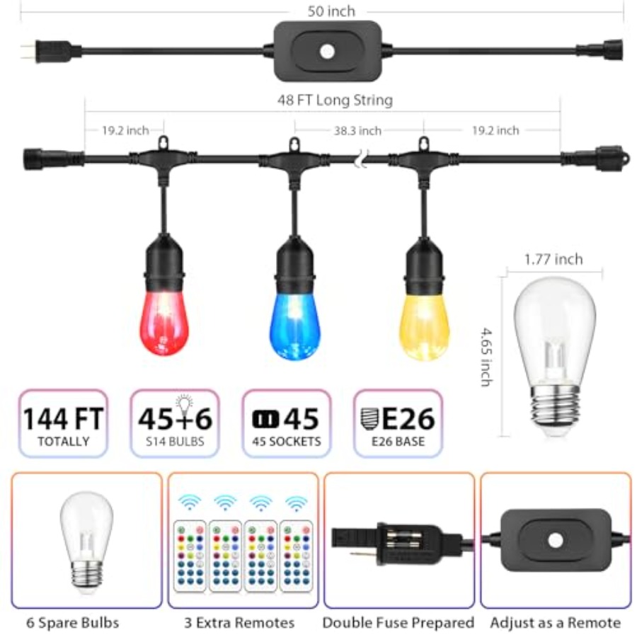 144Ft 3x48ft Multicolor Outdoo - String Light Bistro recension och pris